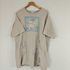 Blue Fish VTG Hand Painted Butterfly Bird Organic Cotton Langenlook T-shirt Sz 1